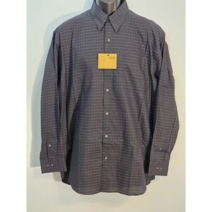 Tricots St Raphael Men's Blue Grid Check Dress Shirt Size L Cotton NWT